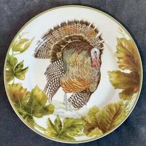 Williams Sonoma Botanical Leaf and Turkey 8.5" Salad Plate Fall Thanksgiving